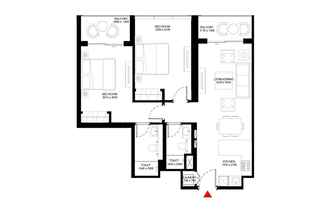 Официальная планировка 2BR Type B